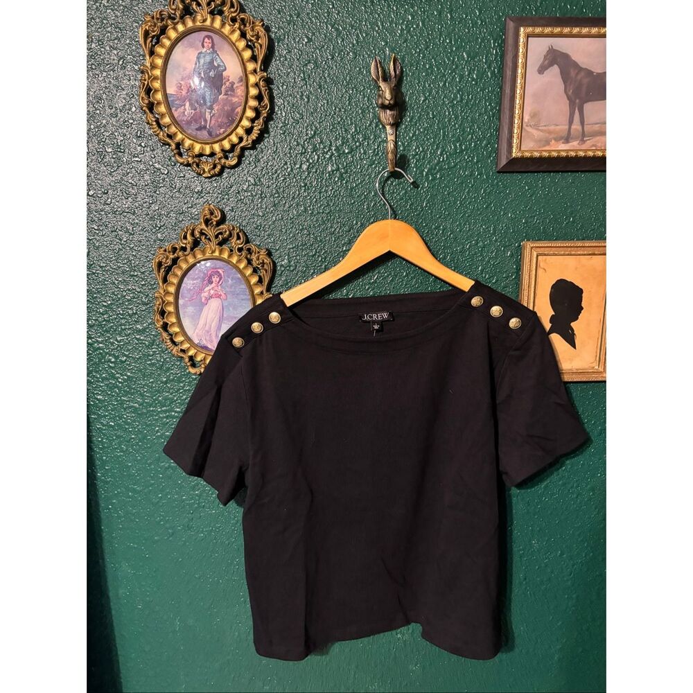 J Crew Black Blouse Shoulder Buttons NWT Sz Large